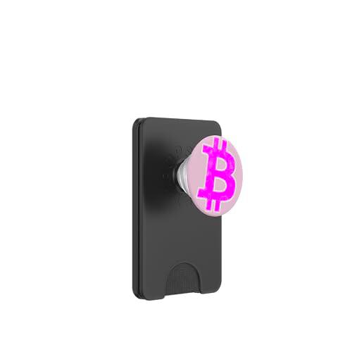 Gran logotipo de criptomoneda de Bitcoin, rosa y magenta PopSockets PopWallet para MagSafe