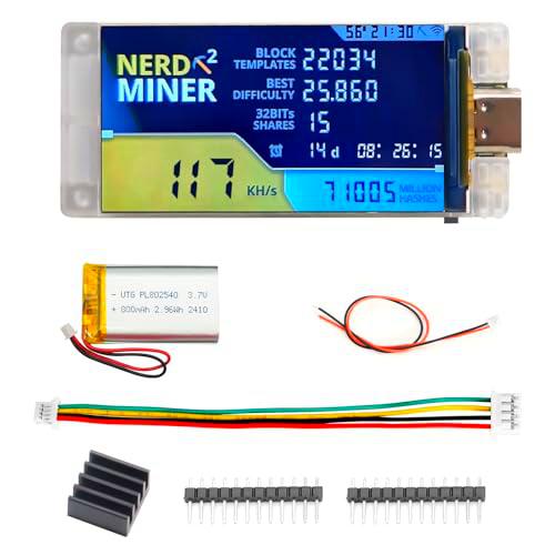 NerdMiner V2 Pro 307KH/S T-Display S3 Bitcoin Solo Lottery Miner Win 3.125 BTC con Batería Pantalla TFT en Color de 1,9″ bajo Consumo de energía
