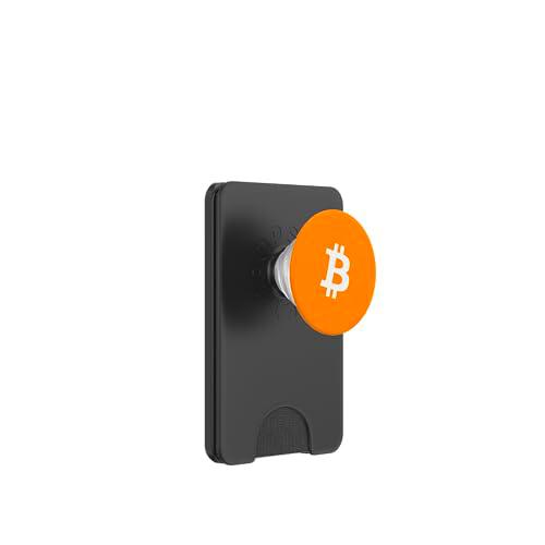Naranja Símbolo Bitcoin Pequeño Pecho Bolsillo Blanco Texto BTC PopSockets PopWallet para MagSafe