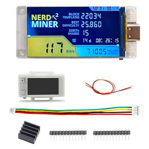 NerdMiner V2 Pro 307KH/S T-Display S3 Bitcoin Solo Lottery Miner Win BTC con Caja Pantalla TFT en Color de 1,9″ bajo Consumo de energía