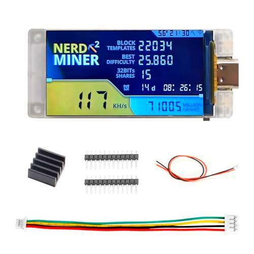 NerdMiner V2 Pro 307KH/S T-Display S3 Bitcoin Solo Lottery Miner Win 3.125 BTC con pantalla TFT en color de 1,9″ bajo consumo de energía