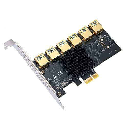 MZHOU Tarjeta Elevadora PCIE 1X a 6 Ranuras USB - Tarjeta adaptadora USB 3.0 de 6 Puertos Tarjeta elevadora Divisor multiplicador PCIe