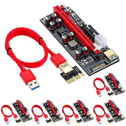 ACTIMED PCIE Riser, GPU Riser 16x a 1x (6PIN/MOLEX/SATA) con 10 condensadores