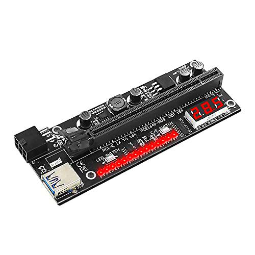 LeHang Tarjeta de extensión gráfica PCIE Riser 1x a 16x con Sensor de Temperatura y LED de Destello de Colores 3528 para Tarjeta adaptadora Riser con tecnología de minería de GPU de Bitcoin